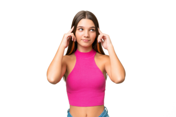 Teenager caucasian girl over isolated background having doubts and thinking