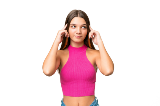 Teenager caucasian girl over isolated background having doubts and thinking