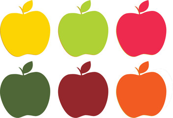 A vibrant set of red and green apples with a leaf, a fresh fruit illustration and food icon for healthy sweet design