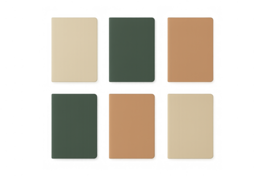 Blank notebooks mockups in earth tone colors, providing a simple template for design and branding on transparent background