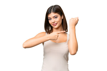 Fototapeta premium Young Russian woman over isolated chroma key background making the gesture of being late