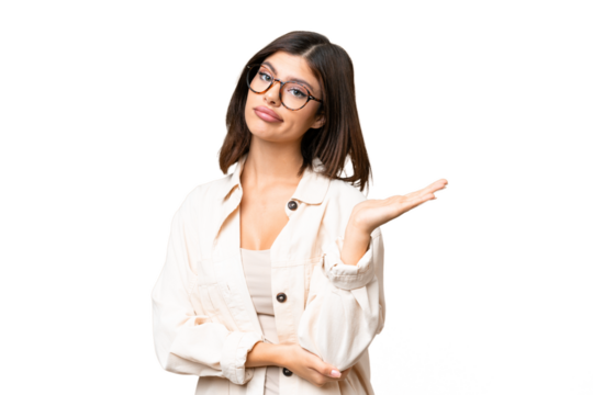 Young Russian woman over isolated chroma key background having doubts