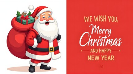 Merry christmas and happy new year greeting card with santa claus cartoon