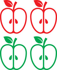 Red ripe apple fruit illustration with green leaf design for healthy food nature symbol
