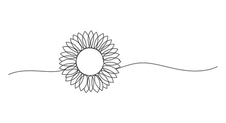 Obraz premium Minimalist Black Line Drawing of Sunflower with Flowing Line Art