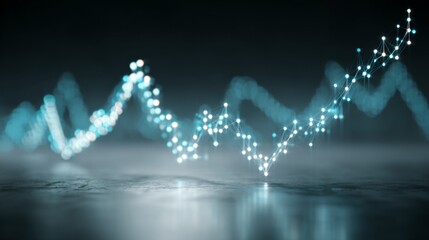 Abstract representation of data analysis with glowing lines and dots depicting trends and fluctuations in digital technology