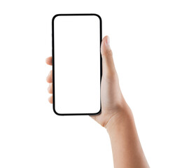 Hands Holding Modern Smartphone with Blank Screens on Transparent Background Png
