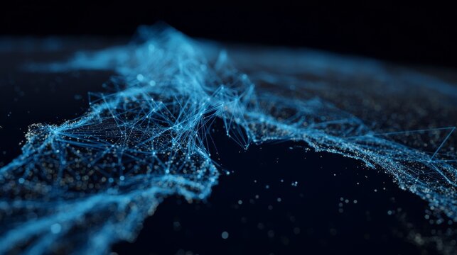 Abstract Digital Visualization of Global Connectivity and Data Flow Represented in Blue Light over Earth's Surface