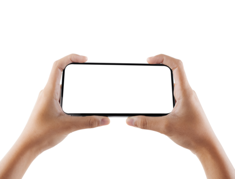 Hands Holding Smartphone in Horizontal Position with Blank Screen on Transparent Background Png