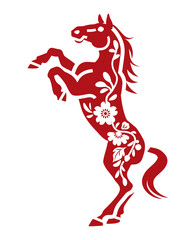 2026 Chinese New Year Horse Design Element - Rearing Horse with Floral Pattern, Compound Path
