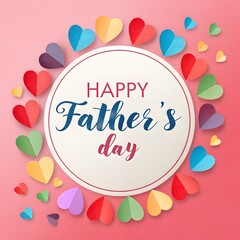 Happy fathers day greeting card with colorful hearts on pink background