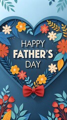 Happy fathers day greeting card with heart, flowers, and bow tie design