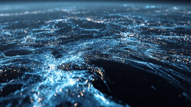 Vibrant Abstract Visualization of Global Connectivity Through City Lights and Blue Glowing Network Lines in Night Sky