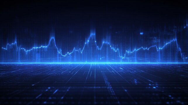 Abstract digital waveforms on a dark background reflecting financial data trends and futuristic technological concepts