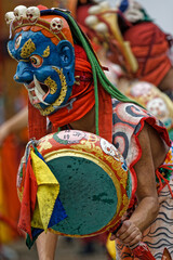 GANGTEY, BHUTAN, October 5, 2025 : Gangtey Tshechu masked dancer in Gangtey Monastery, a monastery of Tibetan Buddhism in central Bhutan.