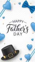 Happy fathers day greeting card with hat, bow tie, and heart design