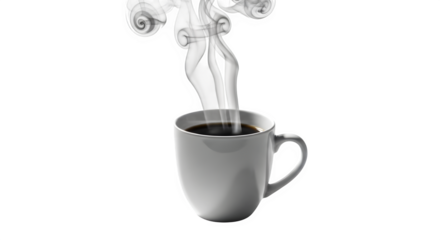 Steam rising from coffee mug isolated on PNG background.