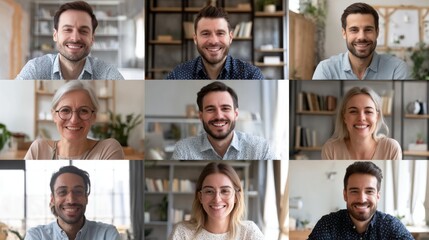 Group of happy diverse people smiling in a professional office setting showcasing teamwork and positivity in modern work environments