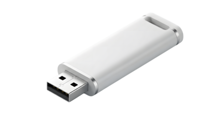a sleek white usb flash drive on black background