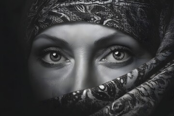 Mysterious woman with piercing eyes staring intensely at the viewer