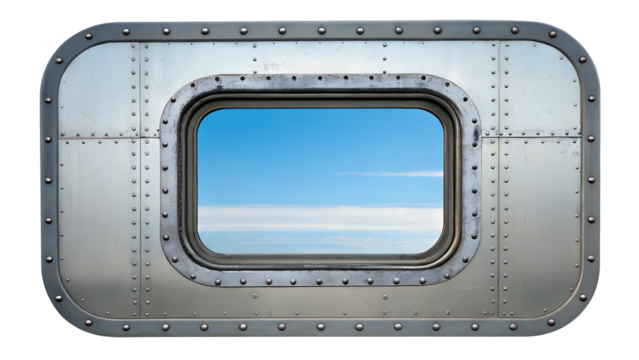 airplane window frame isolated on white or transparent png
