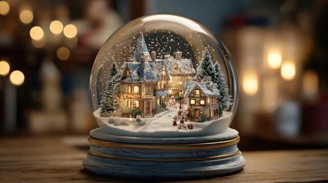 snow globe with miniature Christmas village inside,