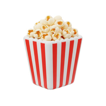 3D render of a bucket of popcorn with red and white stripes snack movie