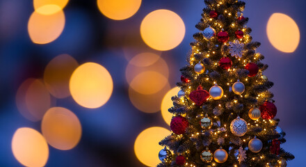 Vibrant Holiday Tree with Copy Space and Soft Lights