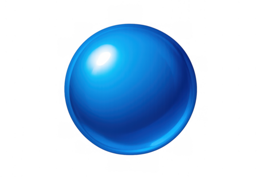 Blue glossy sphere with shiny reflection on transparent background symbolizing technology, innovation, and global communication