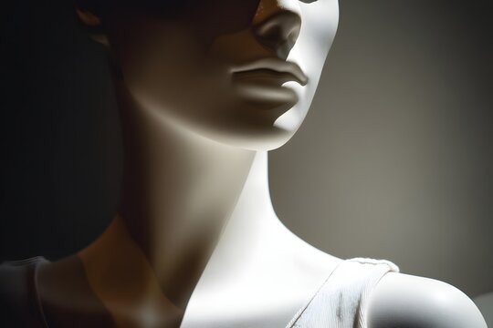 Close-up of a mannequin's head and neck under bright studio lighting - Powered by Adobe