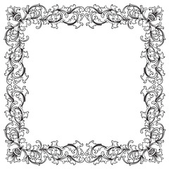 Vintage baroque frame with floral ornament engraving illustration art