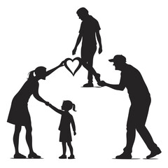 Family silhouettes sharing love and connection with a heart symbol