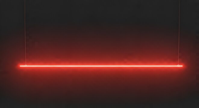 Minimalist red neon light hanging against dark gray gradient background
