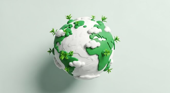 Vibrant green clay earth model symbolizing environmental awareness and sustainability, perfect for eco-friendly campaigns and global conservation efforts