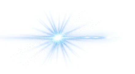 Dazzling light effect with radiant lens flare and sparkling elements on white backdrop