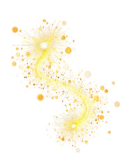 Sparkling golden glitter swirl trail with glowing bursts, isolated on white, perfect for magical, festive, or celebratory design projects.