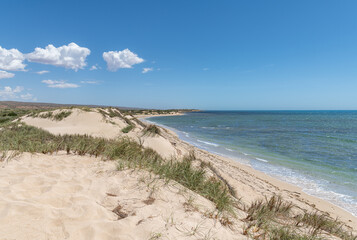 Looking South along the coast of Cape Range National Park from Yardie Creek, Western Australia, Australia