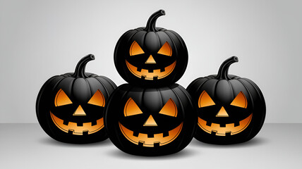 Highly detailed black and white vector illustration of three stacked carved pumpkins designed for coloring pages with surreal lighting and clean white background
