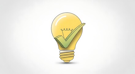 Bright idea confirmed with check mark for innovation and solutions, sparking creative thinking for success in business and personal growth