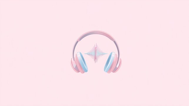 A headphone logo, a minimal playlist channel logo design, light pastel background, a simple headset icon centered with music wave, flat vector style
