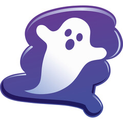White Ghost Icon with Purple Glossy Outline on Transparent Background
