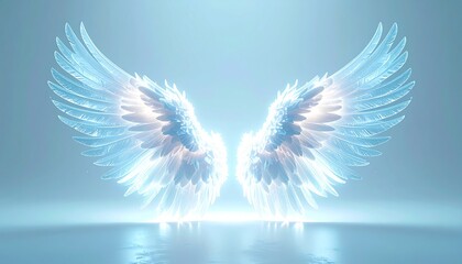 wings made of light particles, feather-like structures 