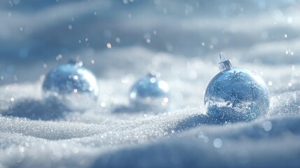 frozen ornaments sparkling on white snow,