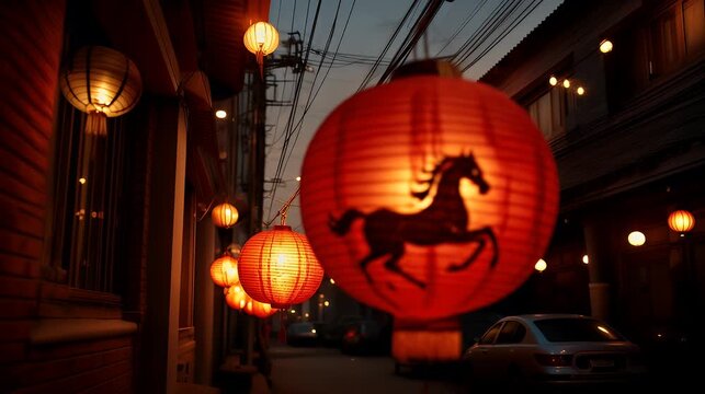 A dynamic, stylized video showcasing traditional red Chinese lanterns and an animated dragon set against a dark background, evoking the festive energy of the Lunar New Year celebration.