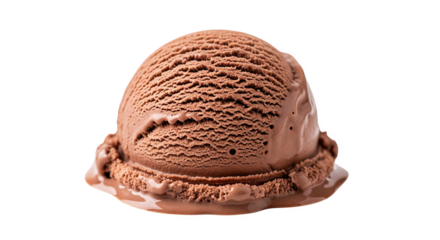 Delicious scoop of rich dark chocolate ice cream with textured surface isolated on transparent background