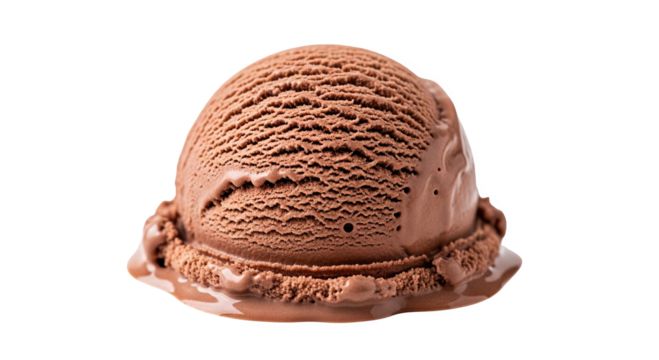 Delicious scoop of rich dark chocolate ice cream with textured surface isolated on transparent background