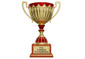 Golden trophy award with free unlimited personalization on black background