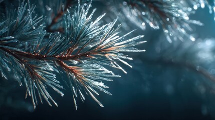 frozen pine needles glistening under moonlight,