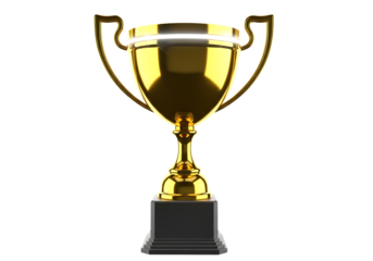 Golden trophy cup on black background symbolizing victory and achievement