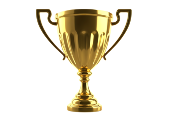 Golden trophy on black background symbol of victory and success
